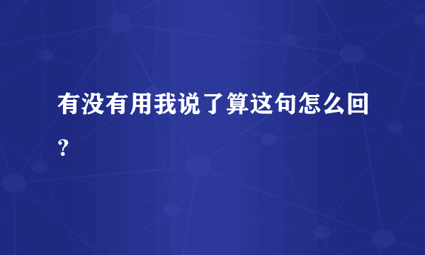 有没有用我说了算这句怎么回？