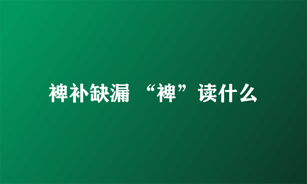 裨补缺漏 “裨”读什么