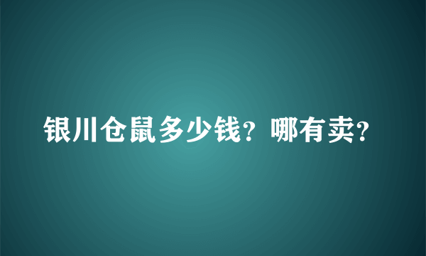 银川仓鼠多少钱？哪有卖？