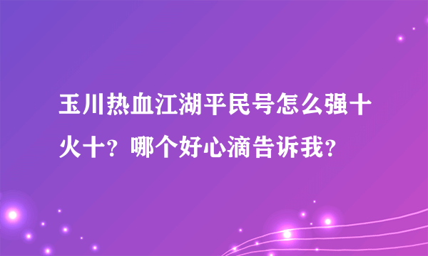 玉川热血江湖平民号怎么强十火十？哪个好心滴告诉我？