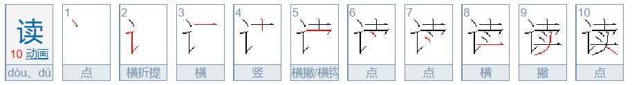 读书的读的笔顺怎么写