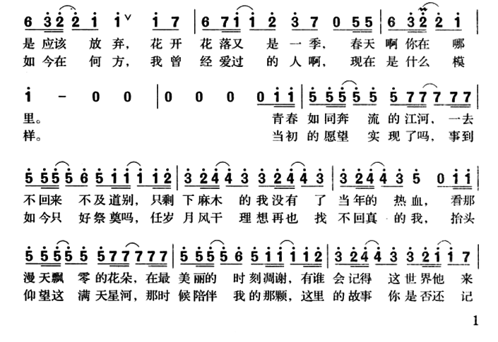 求一份《老男孩》的简谱，要全是数字的那种。可以用竖笛吹出来。谢谢了！