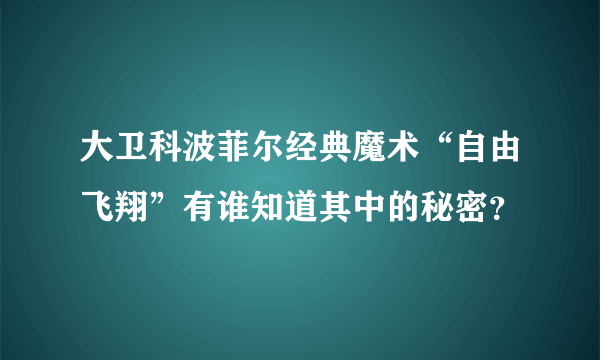 大卫科波菲尔经典魔术“自由飞翔”有谁知道其中的秘密？