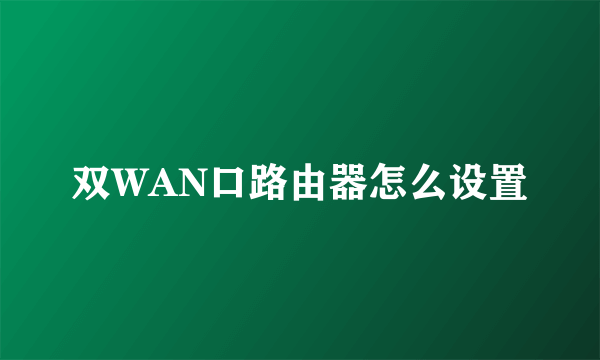 双WAN口路由器怎么设置