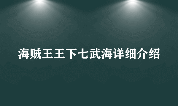 海贼王王下七武海详细介绍