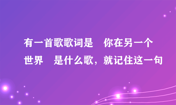 有一首歌歌词是 你在另一个世界 是什么歌，就记住这一句