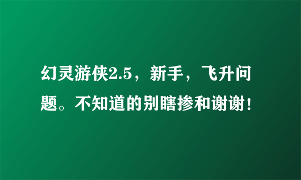 幻灵游侠2.5，新手，飞升问题。不知道的别瞎掺和谢谢！