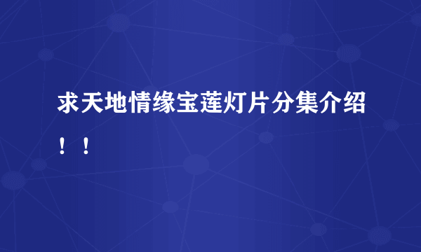 求天地情缘宝莲灯片分集介绍！！