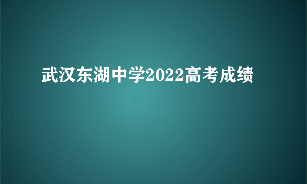 武汉东湖中学2022高考成绩