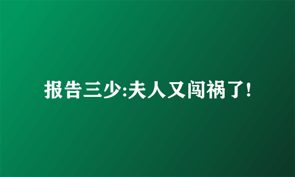 报告三少:夫人又闯祸了!