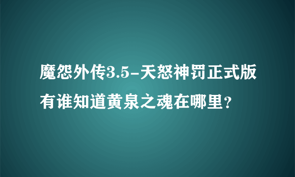 魔怨外传3.5-天怒神罚正式版有谁知道黄泉之魂在哪里？