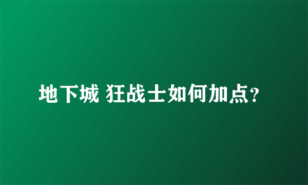 地下城 狂战士如何加点？