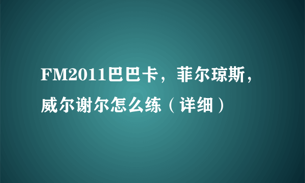 FM2011巴巴卡，菲尔琼斯，威尔谢尔怎么练（详细）