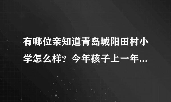 有哪位亲知道青岛城阳田村小学怎么样？今年孩子上一年级，估计得去田村小学，不知道教学质量怎么样？谢谢