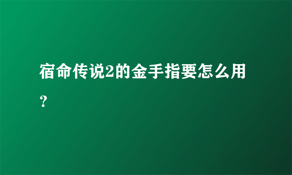 宿命传说2的金手指要怎么用？