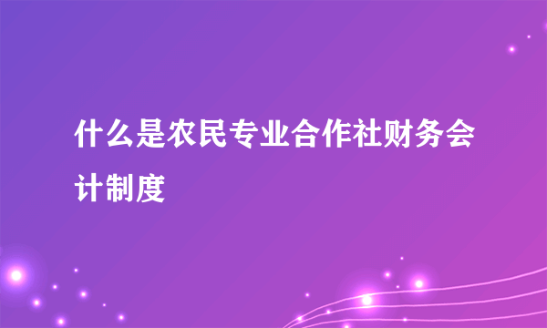 什么是农民专业合作社财务会计制度