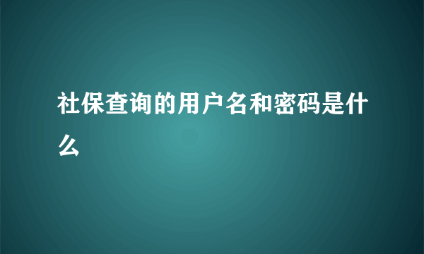 社保查询的用户名和密码是什么