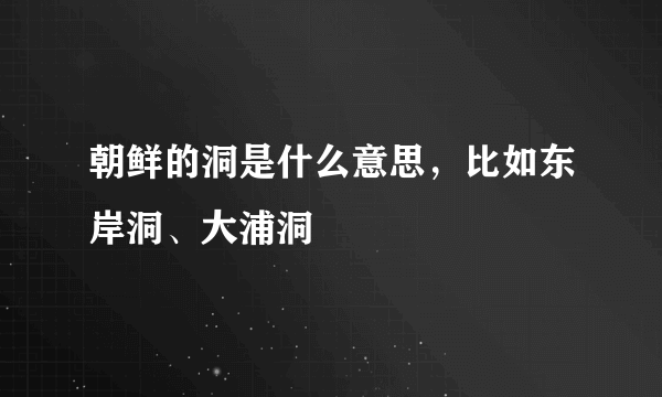 朝鲜的洞是什么意思，比如东岸洞、大浦洞