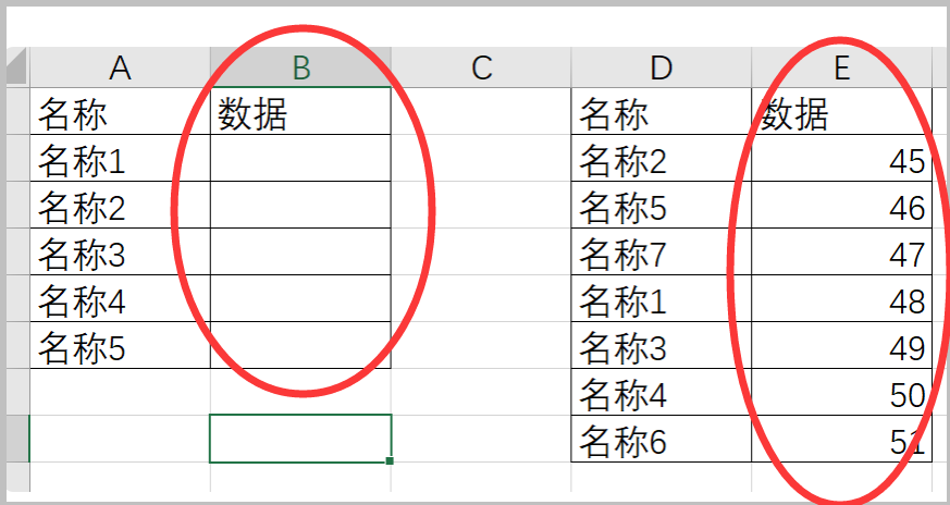 EXCEL让两个表格中的两列数据一一对应