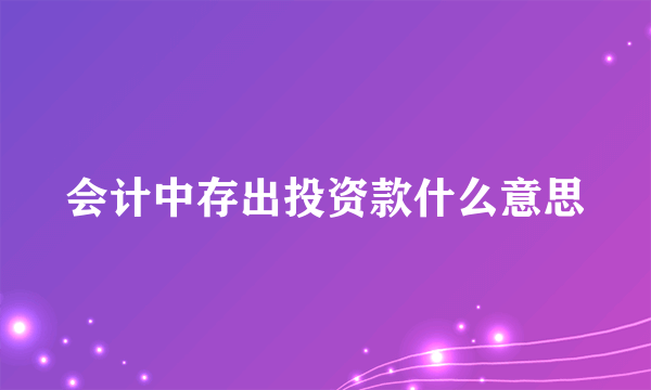 会计中存出投资款什么意思