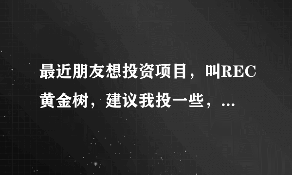 最近朋友想投资项目，叫REC黄金树，建议我投一些，我担心风险，所以来问问大家有没有了解这个？