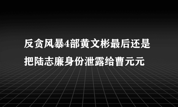 反贪风暴4部黄文彬最后还是把陆志廉身份泄露给曹元元