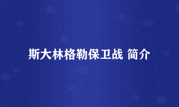 斯大林格勒保卫战 简介