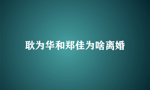 耿为华和郑佳为啥离婚