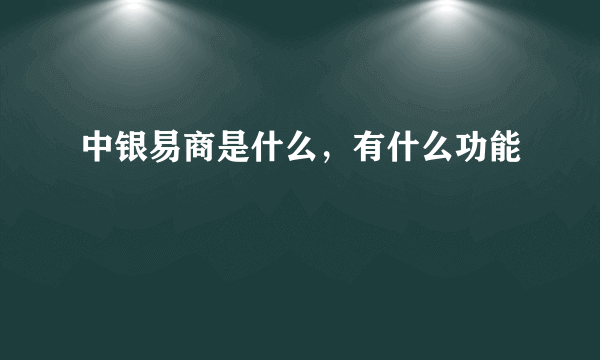 中银易商是什么，有什么功能