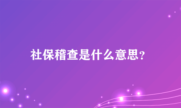 社保稽查是什么意思？