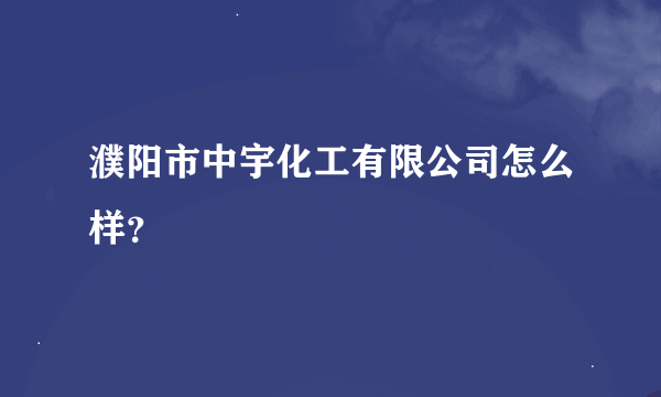 濮阳市中宇化工有限公司怎么样？