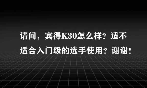 请问，宾得K30怎么样？适不适合入门级的选手使用？谢谢！