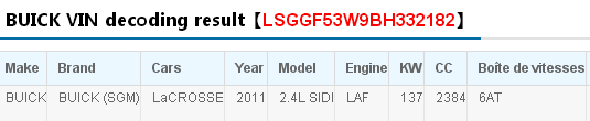 福搜网的车架号查询LSGGF53W9BH332182