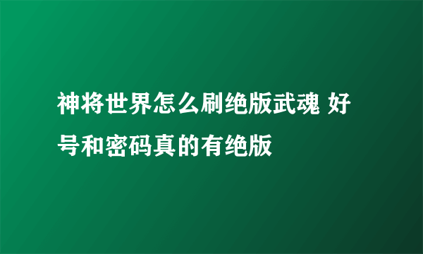 神将世界怎么刷绝版武魂 好号和密码真的有绝版