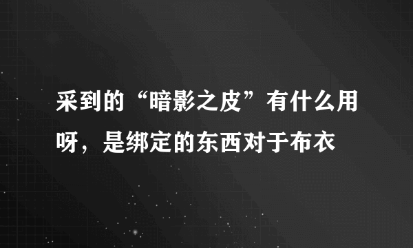 采到的“暗影之皮”有什么用呀，是绑定的东西对于布衣