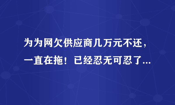 为为网欠供应商几万元不还，一直在拖！已经忍无可忍了！怎么会有这样的企业，被骗6次，信了6次！找公道！