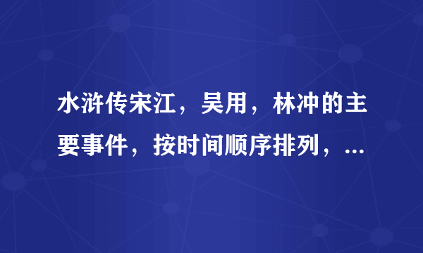 水浒传宋江，吴用，林冲的主要事件，按时间顺序排列，描述略微详细一些