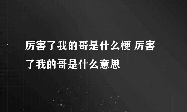 厉害了我的哥是什么梗 厉害了我的哥是什么意思