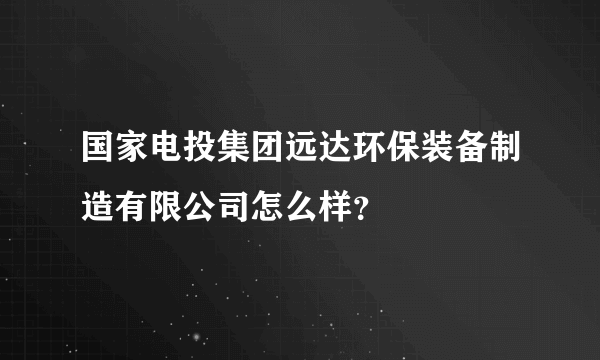 国家电投集团远达环保装备制造有限公司怎么样？