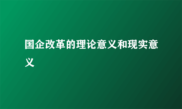 国企改革的理论意义和现实意义