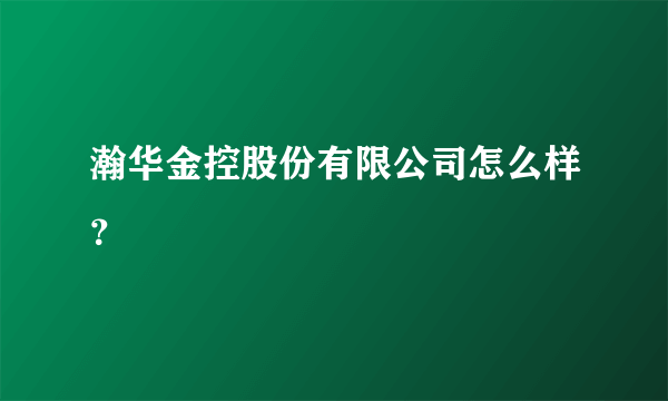 瀚华金控股份有限公司怎么样？