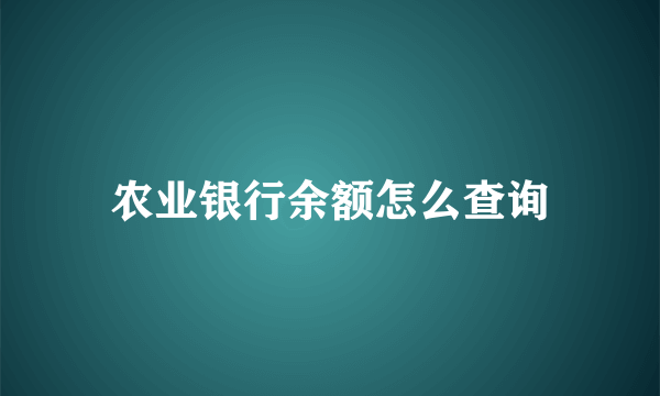 农业银行余额怎么查询