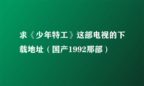 求《少年特工》这部电视的下载地址（国产1992那部）