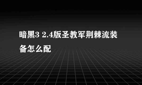 暗黑3 2.4版圣教军荆棘流装备怎么配