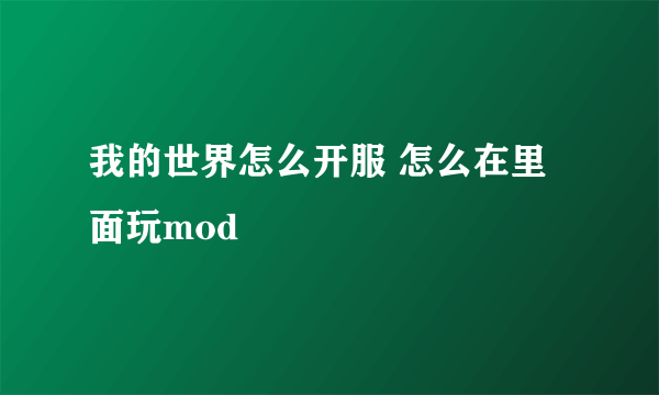 我的世界怎么开服 怎么在里面玩mod