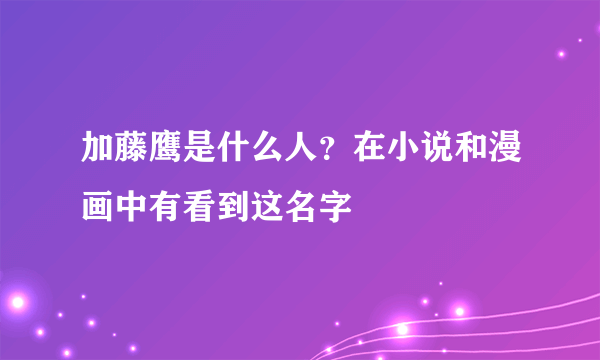 加藤鹰是什么人？在小说和漫画中有看到这名字