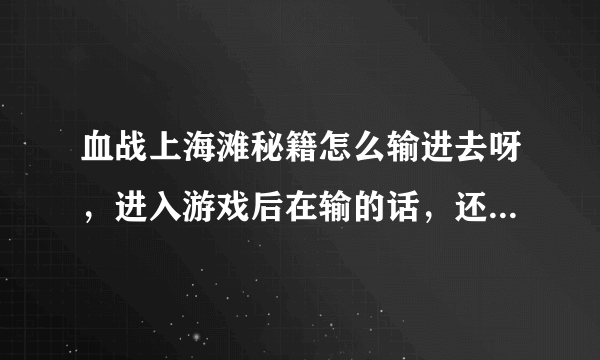 血战上海滩秘籍怎么输进去呀，进入游戏后在输的话，还没输完人就已经挂了真没办法了 望高手回答详细点