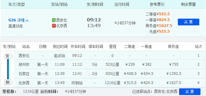 西安到北京西高铁g26都走那些地方啊