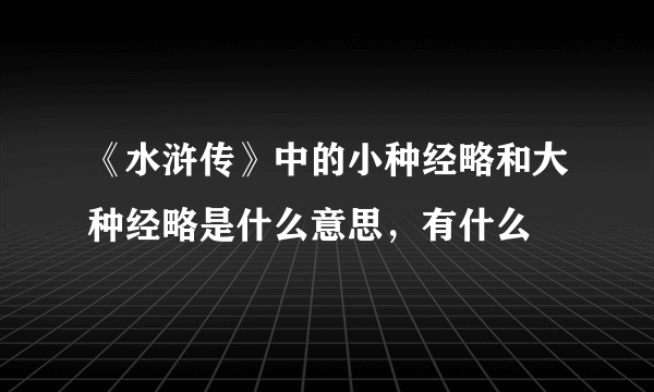 《水浒传》中的小种经略和大种经略是什么意思，有什么